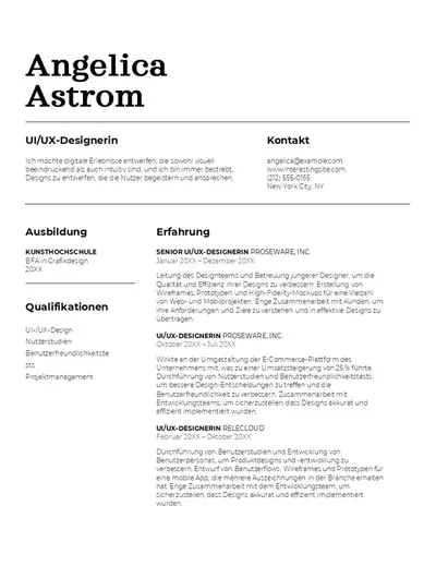 Klassischer UI/UX-Designer-Lebenslauf