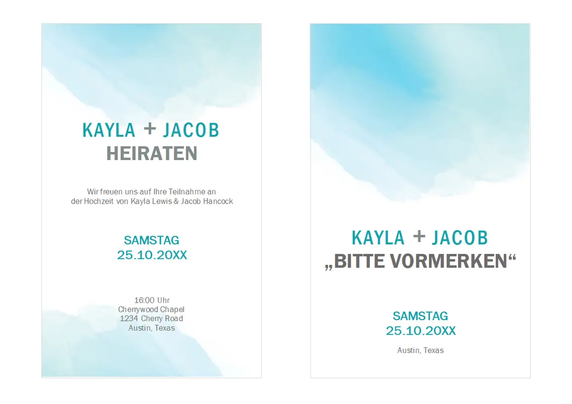 Hochzeitseinladung in Aquarellfarben organic-simple