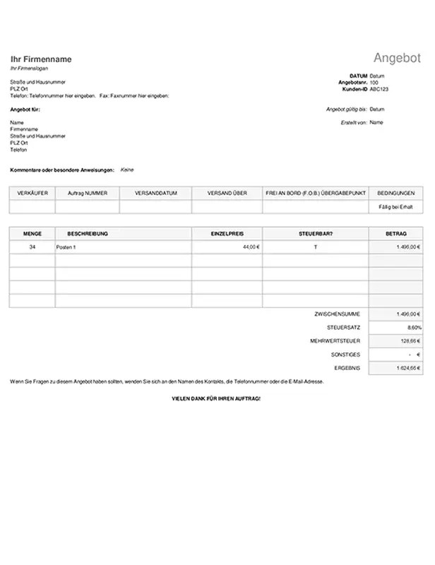 Preisangebot mit Steuerberechnung modern simple
