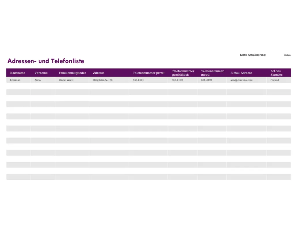Adressen- und Telefonliste purple modern simple