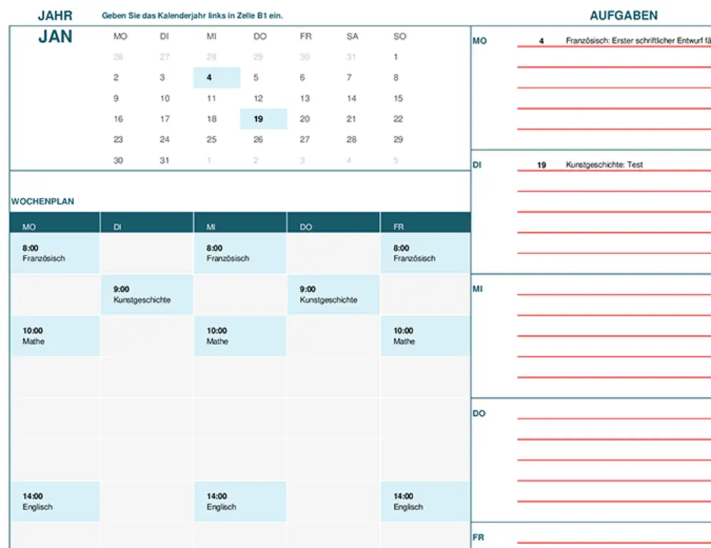 Schul- und Studiumskalender (Mo) blue modern-simple