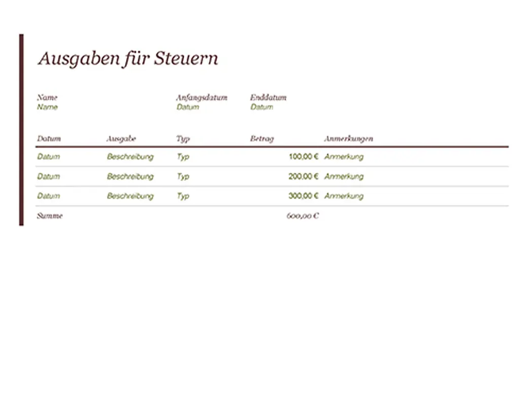 Journal "Ausgaben für Steuern" modern-simple