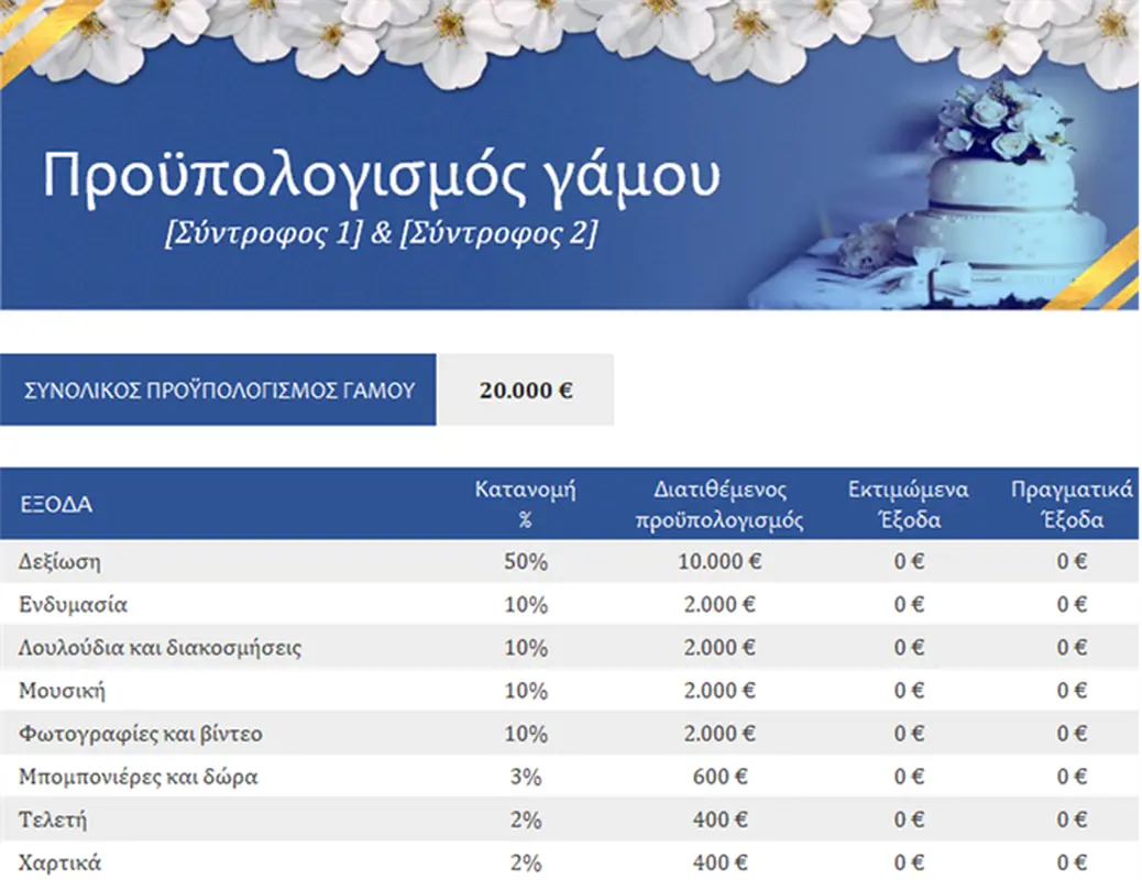 Παρακολούθηση προϋπολογισμού γάμου modern simple