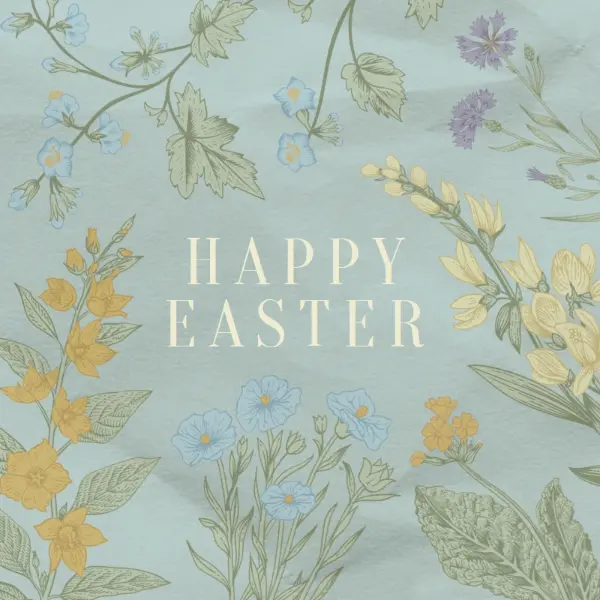 Easter wishes blue vintage-botanical