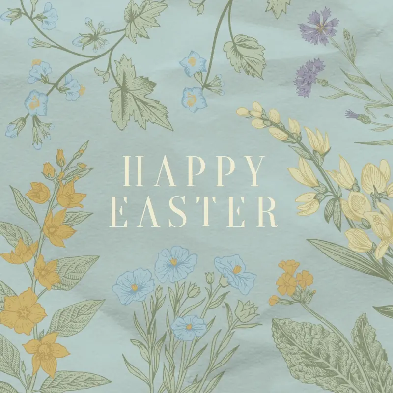 Easter wishes blue vintage-botanical