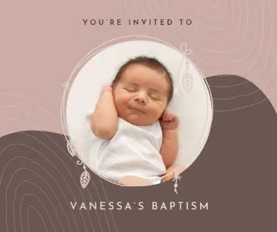 Baptism invitation pink organic-boho