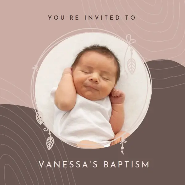 Baptism invitation pink organic-boho