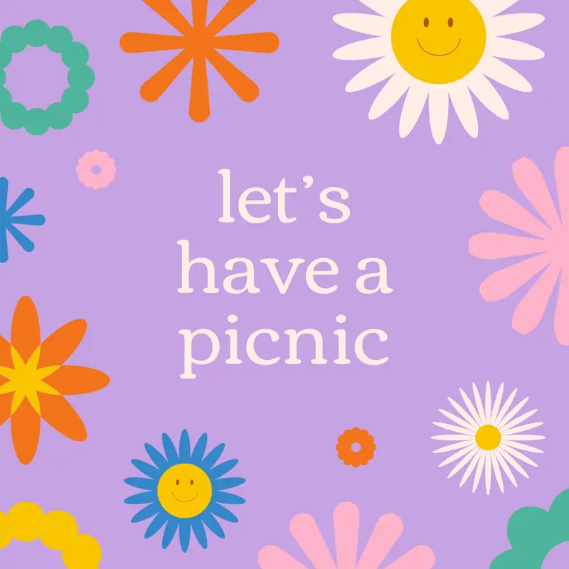 Let's have a picnic Purple retro, playful, graphic, floral, bright, retro