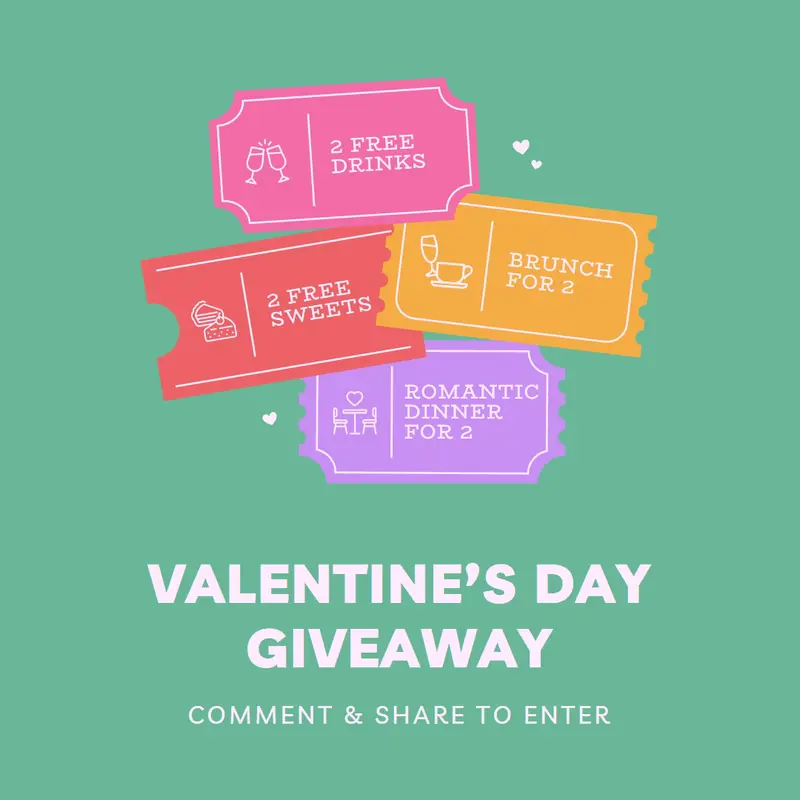 Valentine's Day giveaway Green bright, playful, tickets, retro, shape, overlapping