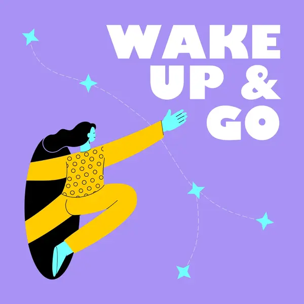 Wake up and go Purple modern, bold, illustration, graphic, pictograph,