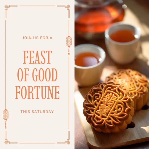 Join the Feast of Good Fortune Orange simple, clean, frame, classic, bright, typographic