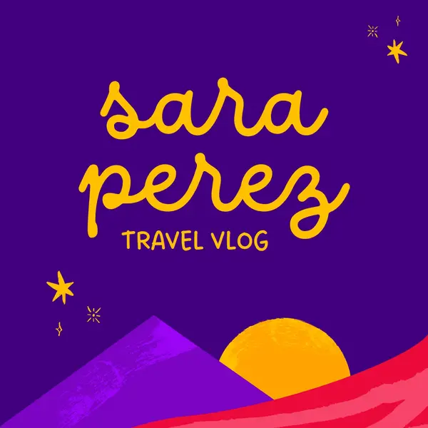 Discover my travel vlog Purple colorful, whimsical, landscape, typographic, bold, vibrant