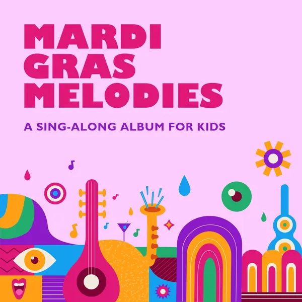 Mardi Gras melodies for kids Pink whimsical, fun, illustration, geometric, graphic, bright