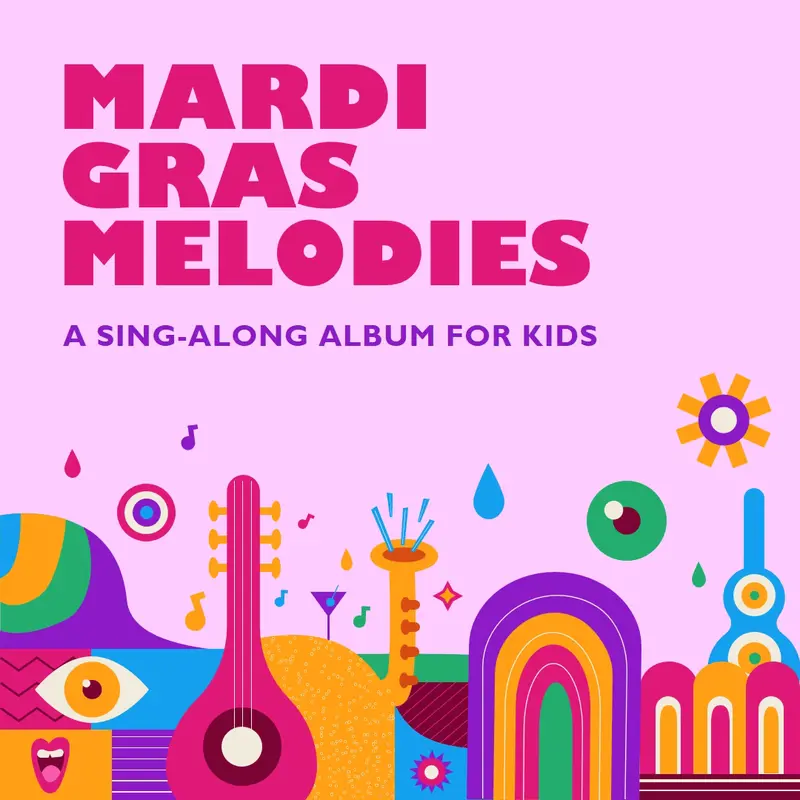 Mardi Gras melodies for kids Pink whimsical, fun, illustration, geometric, graphic, bright