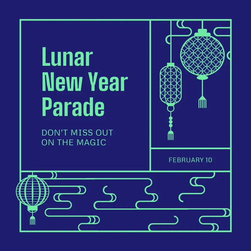 Lunar New Year parade Blue bold, modern, neon, duotone, geometric, graphic