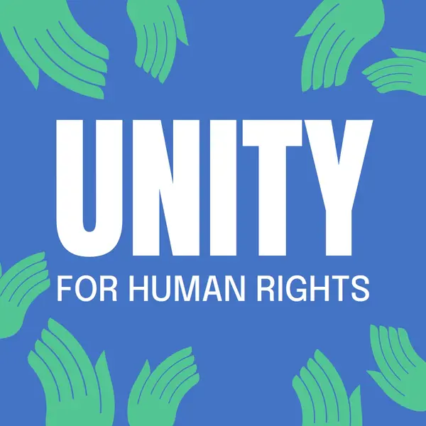 Unity for human rights Blue modern, bold, hands, graphic, illustration, simple