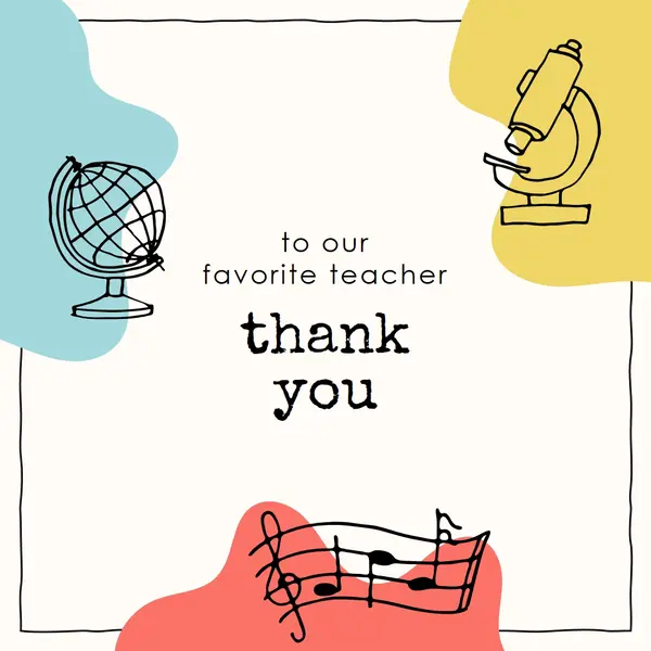 School teacher thank you card Gray Clean, Colorful, Sketch, asymmetrical, school, shape