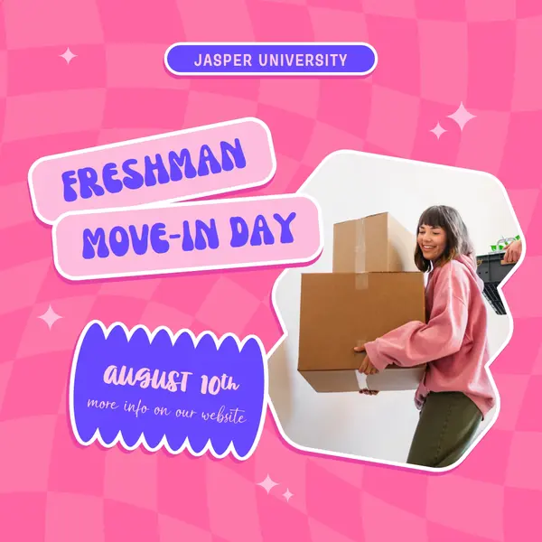 Freshman move-in day Pink retro, bold, shapes, collage, photo, bright