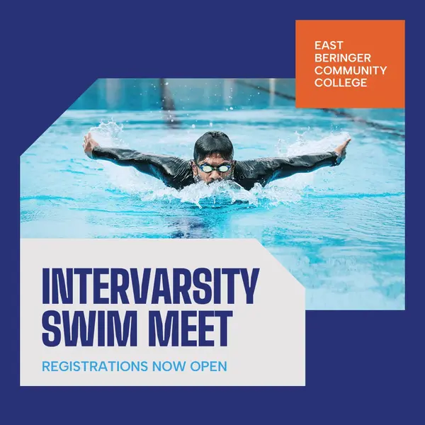Register now for swim meet Blue modern, geometric, boxes, overlapping, simple, contemporary