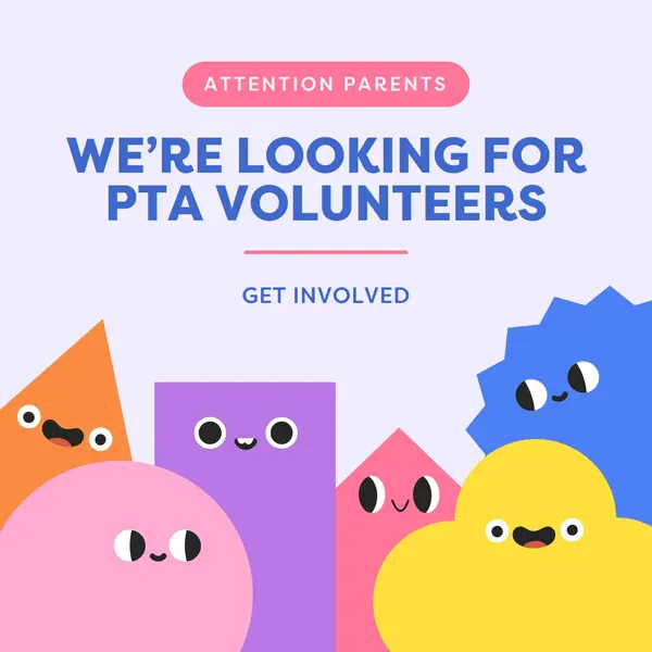 PTA volunteers wanted Purple whimsical, geometric, shapes, cute, bright, simple