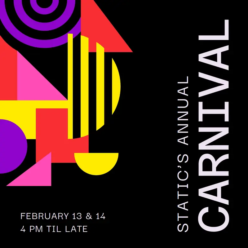 Annual carnival party Black bold, abstract, shapes, geometric, graphic, dark