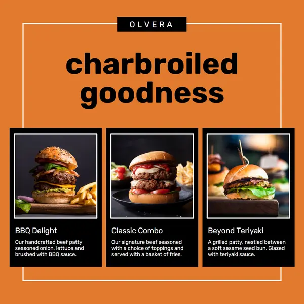 Enjoy charbroiled goodness Orange Modern, Bold, Square