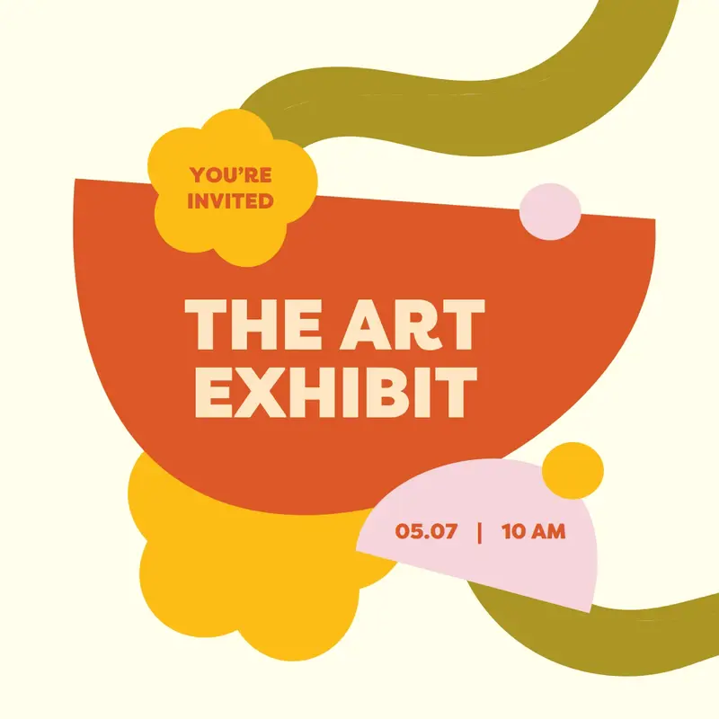 Art exhibit invite Yellow organic, playful, shapes, minimal, earthy, typographic
