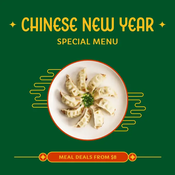 Chinese New Year menu Green retro, vibrant, banner, simple, photo, circle