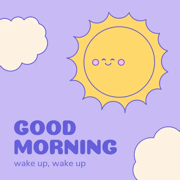 Good morning, wake up Purple playful, whimsical, cartoon, bright, fun, graphic