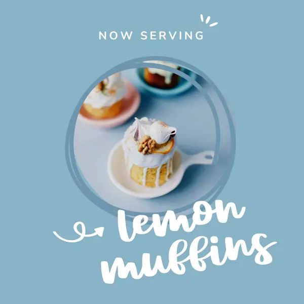 Now serving lemon muffins Blue Modern, Playful, Whimsical