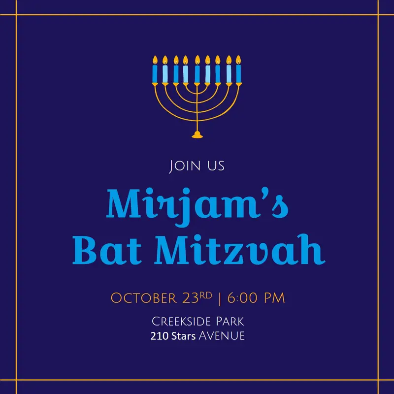 Bat Mitzvah invitation Blue modern, simple, graphic,  icon, motif, line, frame,