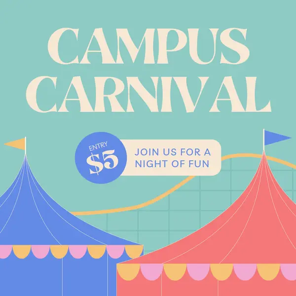 Campus carnival week Blue playful, retro, circus, bold, pastel, illustration