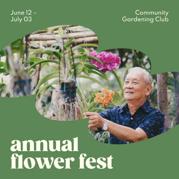 Community annual flower festival Green geometric, organic, cutout, natural, photo, typographic