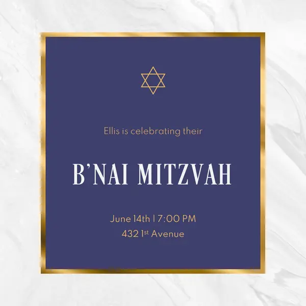 B'nai Mitzvah invitation Blue modern, gold, frame, simple, classic, motif