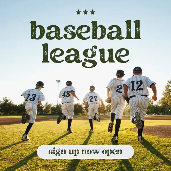 Baseball league now open Green vintage, textured, photography, simple, symmetrical, typographic