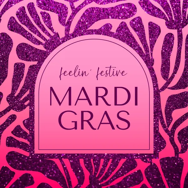 Mardi Gras party Pink modern, elegant, glitter, handwriting, arch, abstract