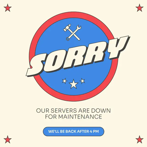 Maintenance break, we're sorry White retro, playful, icons, graphic, symmetrical, circle