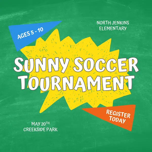 Sunny soccer tournament Green bright, layered, chalkboard, shapes, fun, playful