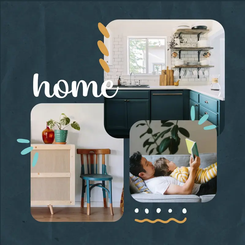 Celebration of home Blue photographic, interior, collage, simple, graphic, modern