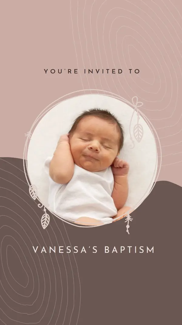 Baptism invitation pink organic-boho