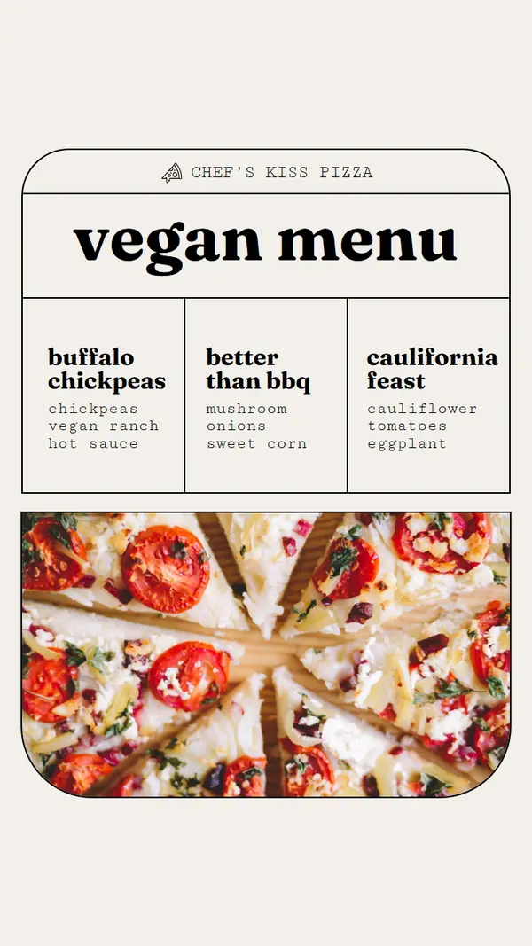 Check out our vegan pizza menu