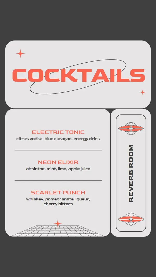 Futuristic cocktail menu