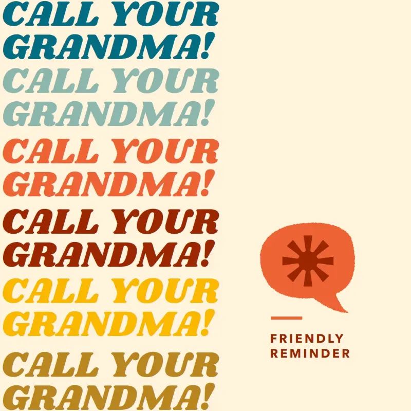 Call your Grandma yellow colorful retro text comic graphical bold