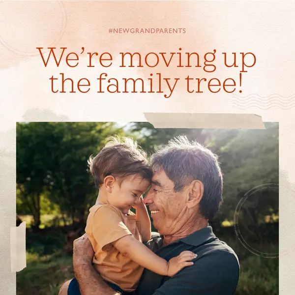 We're moving up the family tree orange watercolor, vintage, scrapbook, collage, retro, simple