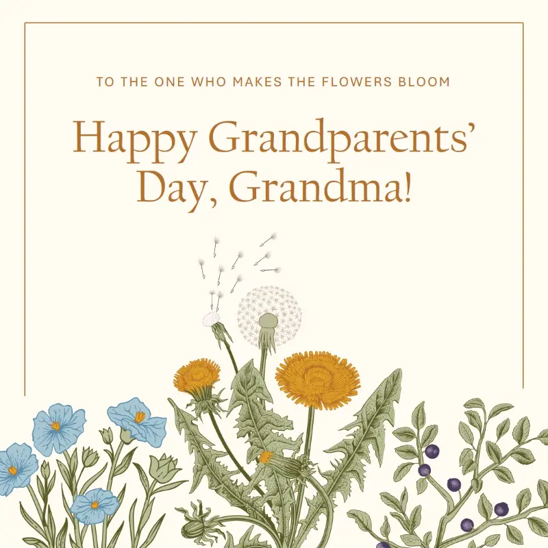 Happy grandparents' day, Grandma yellow vintage botanical illustration symmetrical classic frame