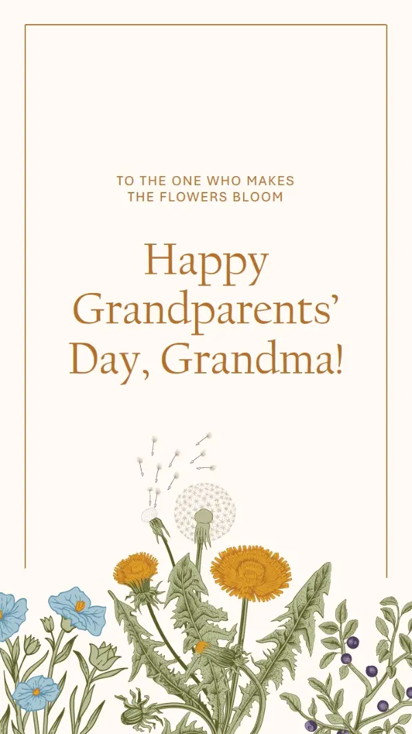 Happy grandparents' day, Grandma yellow vintage botanical illustration symmetrical classic frame