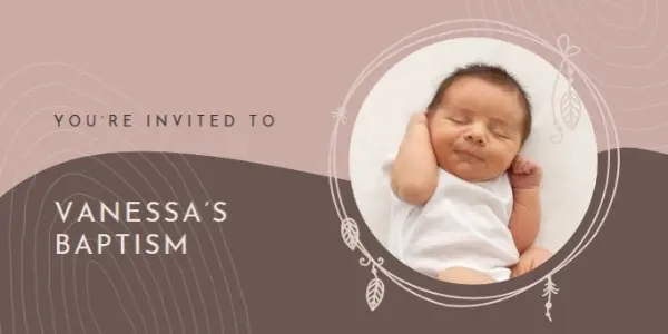 Baptism invitation pink organic-boho