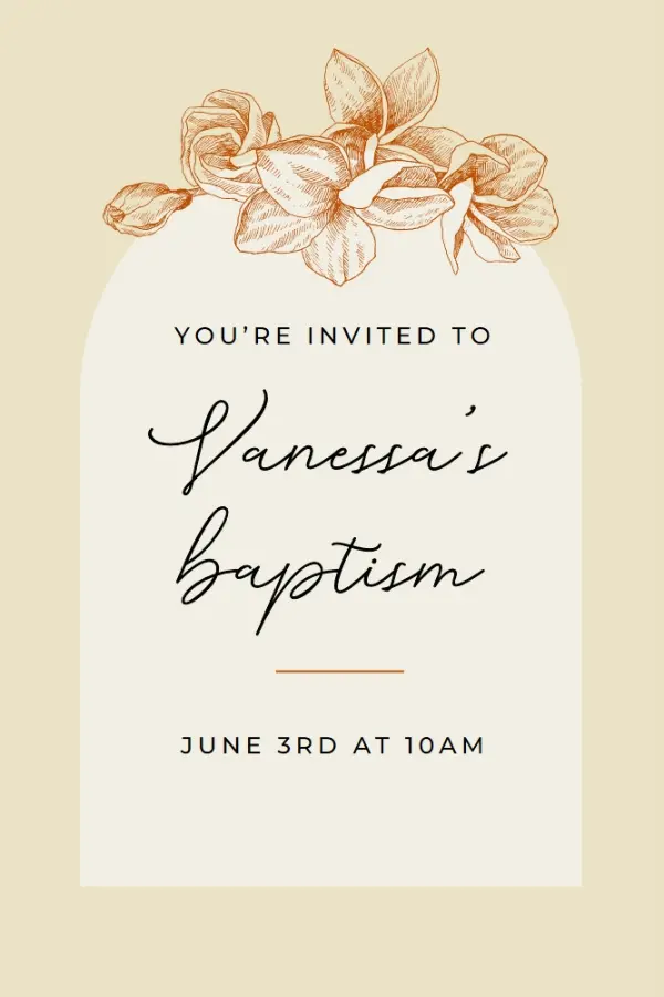 Baptism invite yellow vintage-botanical