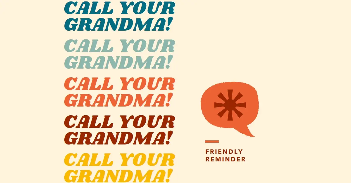 Call your Grandma yellow colorful retro text comic graphical bold