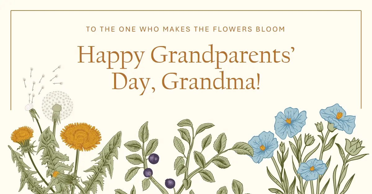 Happy grandparents' day, Grandma yellow vintage botanical illustration symmetrical classic frame